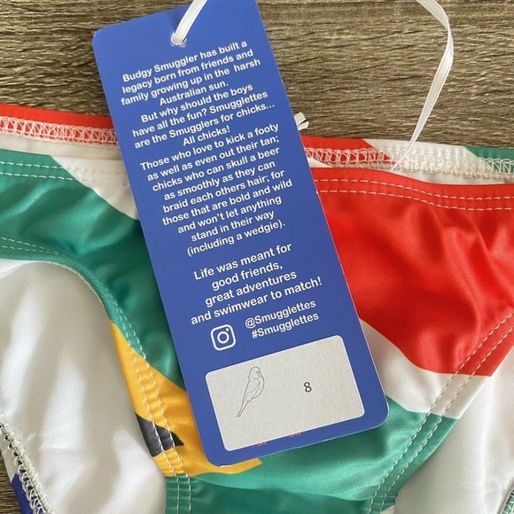 NEW Budgy Smugglers Bikini Bottom Smugglettes South Africa Flag Swim Size 8 - Picture 8 of 9